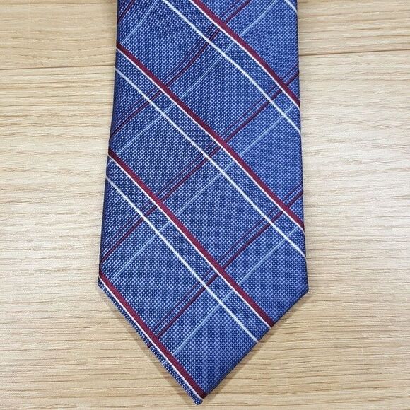 MICHAEL KORS Mens Neck Tie Blue Windowpane Plaid Classic Pointed Silk Blend - Picture 1 of 6